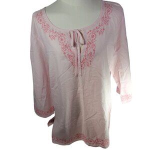 Bass Pink Lightweight Floral Embroidered Bead Cotton 3/4 Sleeve Tunic Size L